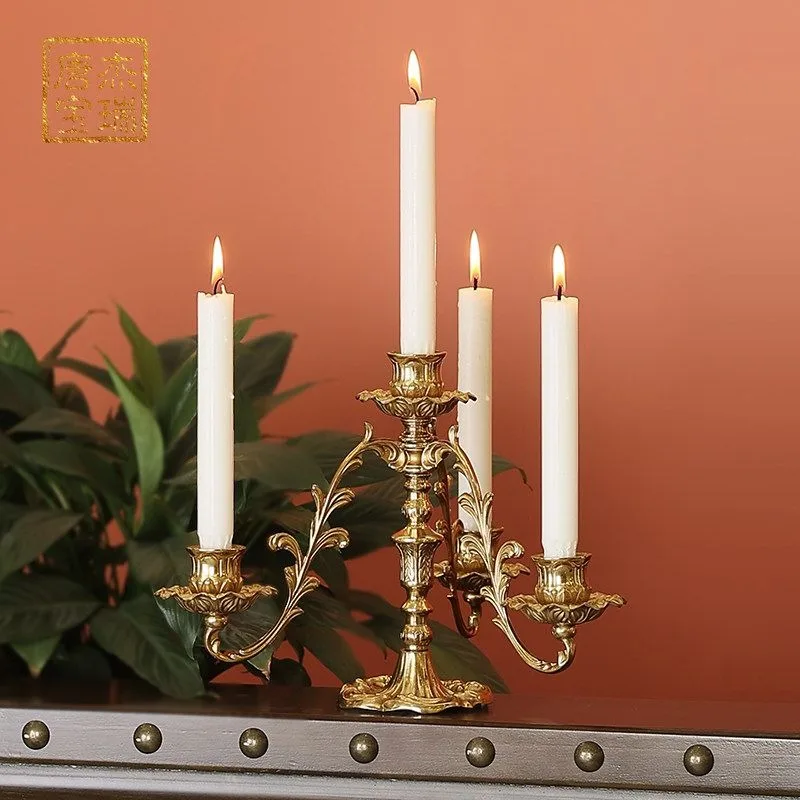 French retro all-copper carved candle holder, European candle home decoration