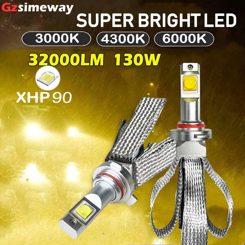 

Автомобильная светодиодная лампа 4300K безвентилятора HB3 HB4 3000K H7 H9 H11 H4 HIR2 Автомобильная фара 9012 D2H Светодиодная лампа 32000LM XHP90 светодиодный чип 6000K Белый