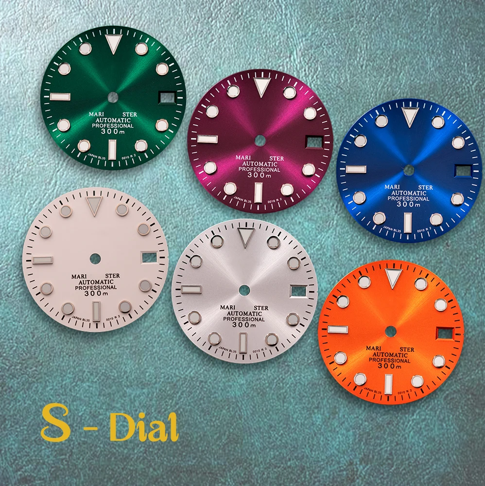

Циферблат 28,5 мм с логотипом S, новый, для механизмов NH35/NH36/4R/7S, с зеленым люминесцентным покрытием C3, солнечный узор, аксессуары для модификации часов