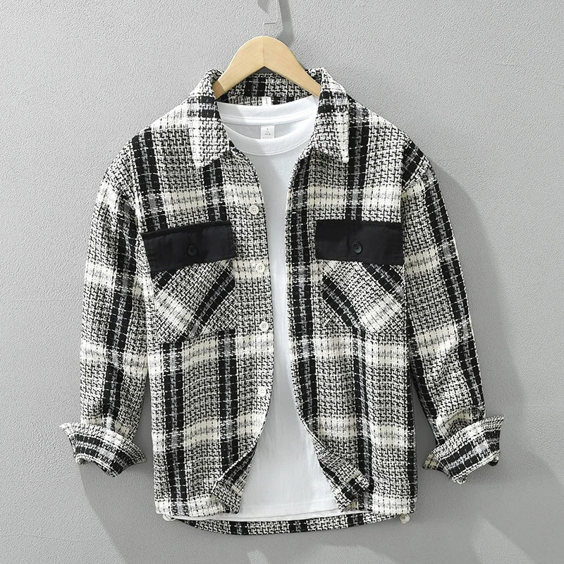 100% Polyester Check Shirts for Men 2024 Spring Autumn Fashion Long Sleeve Youth Social Casual Tops Y2k Elegant Slim Male Coats