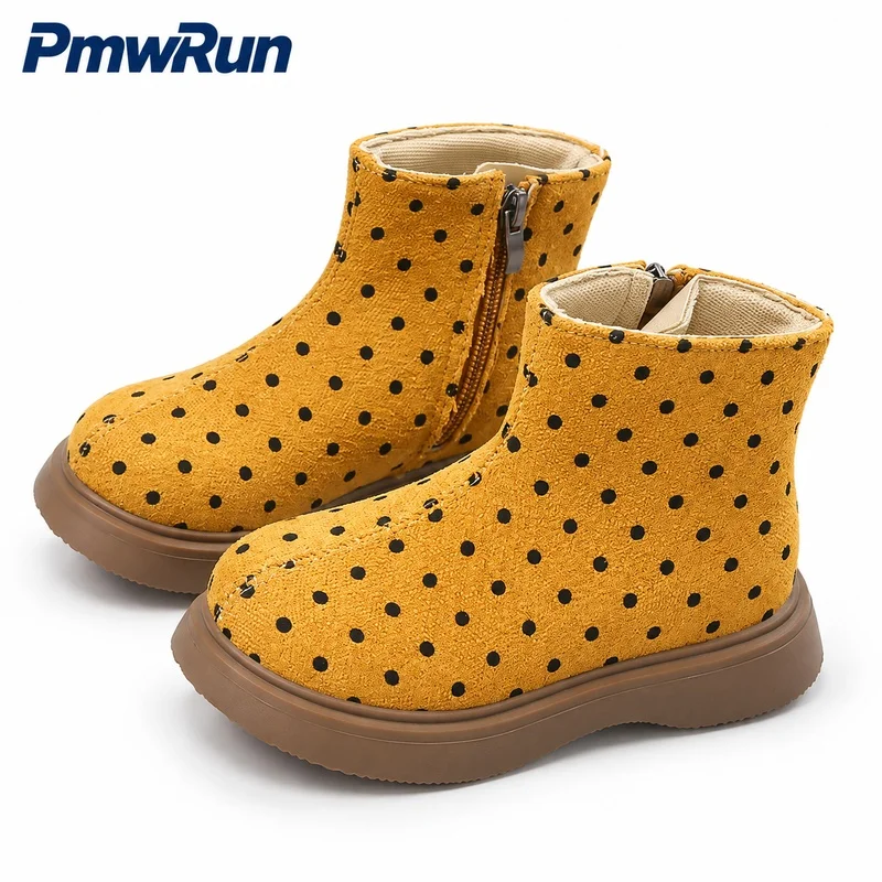 Autumn Winter Fashion Boots For GIrls Trend Fashion Children's Padded Cotton Shoes PU Leather Anti-slippery Kid's Plush Footwear