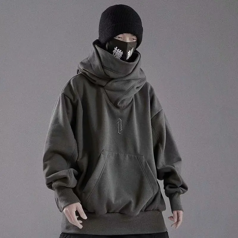 

Fashion Hoodie Men Turtleneck Sweatshirt Loose Long Sleeve Top Hooded Pullover High Street Hip Hop Coat Retro Streetwear