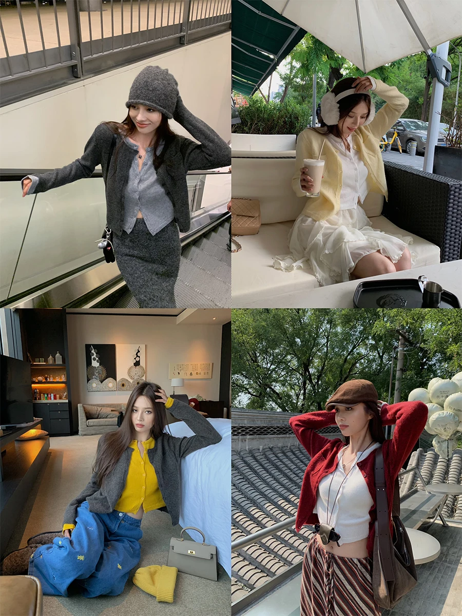 

Вязаный свитер NanaByNana Artistic Color Blo для женщин, с длинными рукавами, имитация двухслойности, весенне-осенний кардиган с круглым вырезом