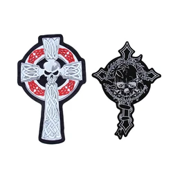 Cross Skull Large  Embroidery Patches For Clothing Emblem Applique Jacket Back Vest  Biker Clothes Garment Accessories Sew On