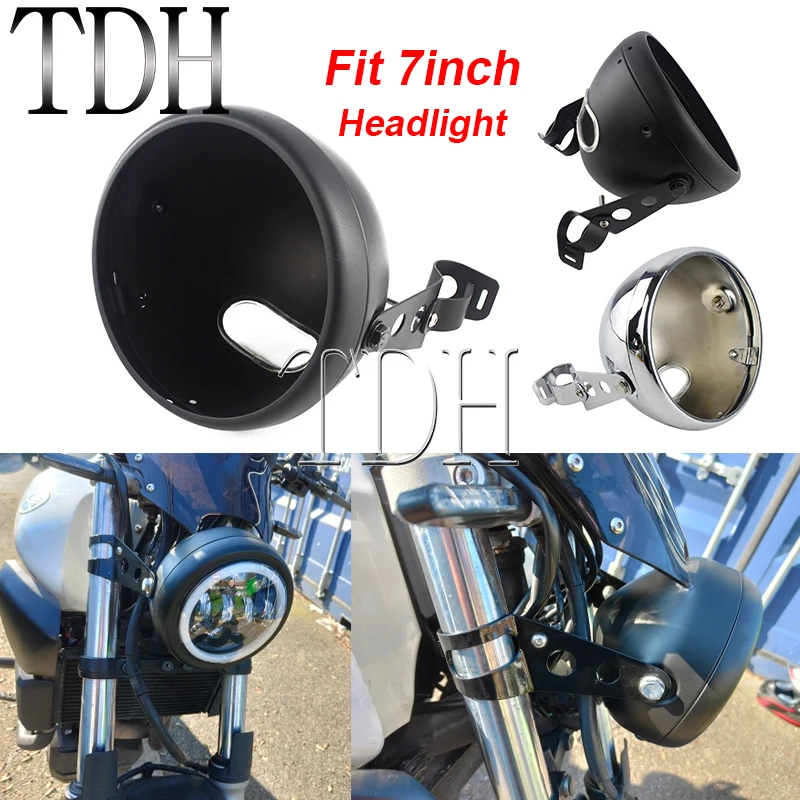 7INCH Motorbike Headlight Cover For Harley Honda LED Headlamp Housing Adjustable Mount Bracket Universal Bucket Shell Lighthouse