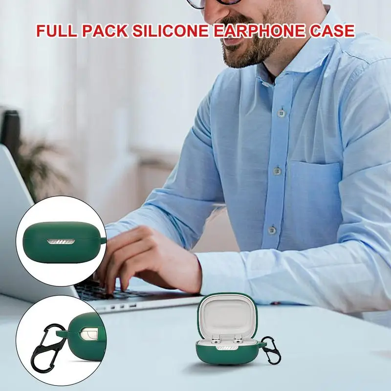 1pc Silicone Case for JBL WAVE FLEX Case Solid Color Protection Earphone Cover with Hook Charging Box Case