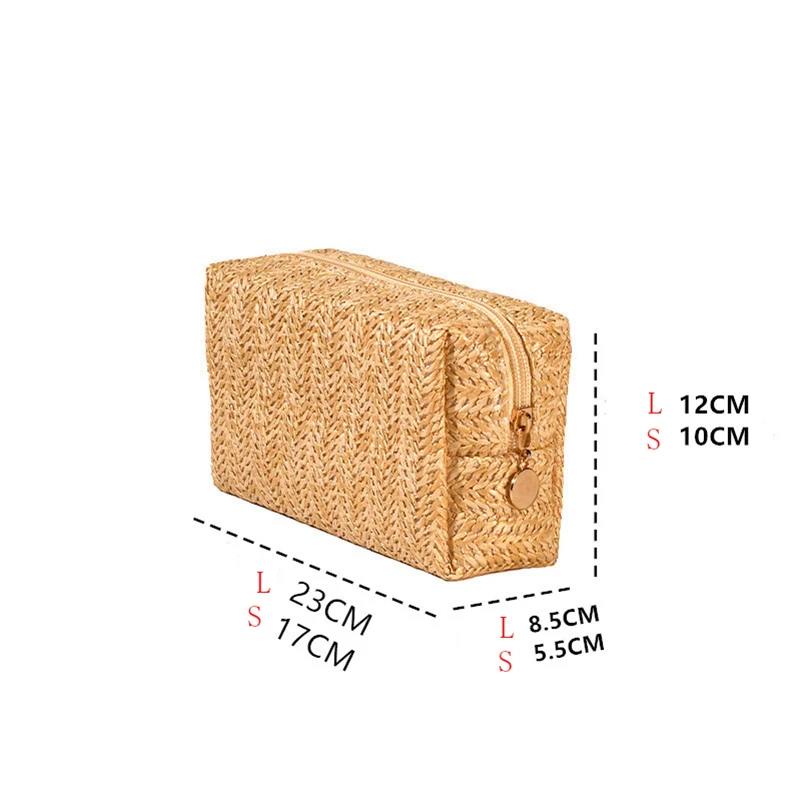 3pcs Makeup Bags PP straw woven Solid coin lipstick Holder Storage Bag