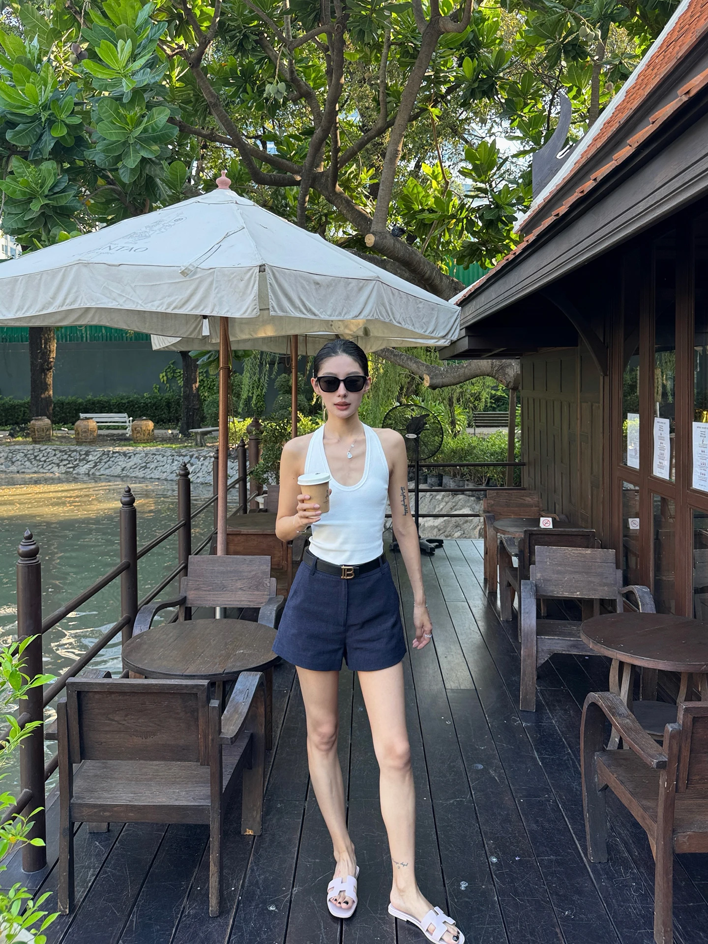 Rosie Basic Acetate Linen High Waist Shorts Versatile Dark Blue Versatile Foundation Shorts Women's Straight Leg Summer Pants
