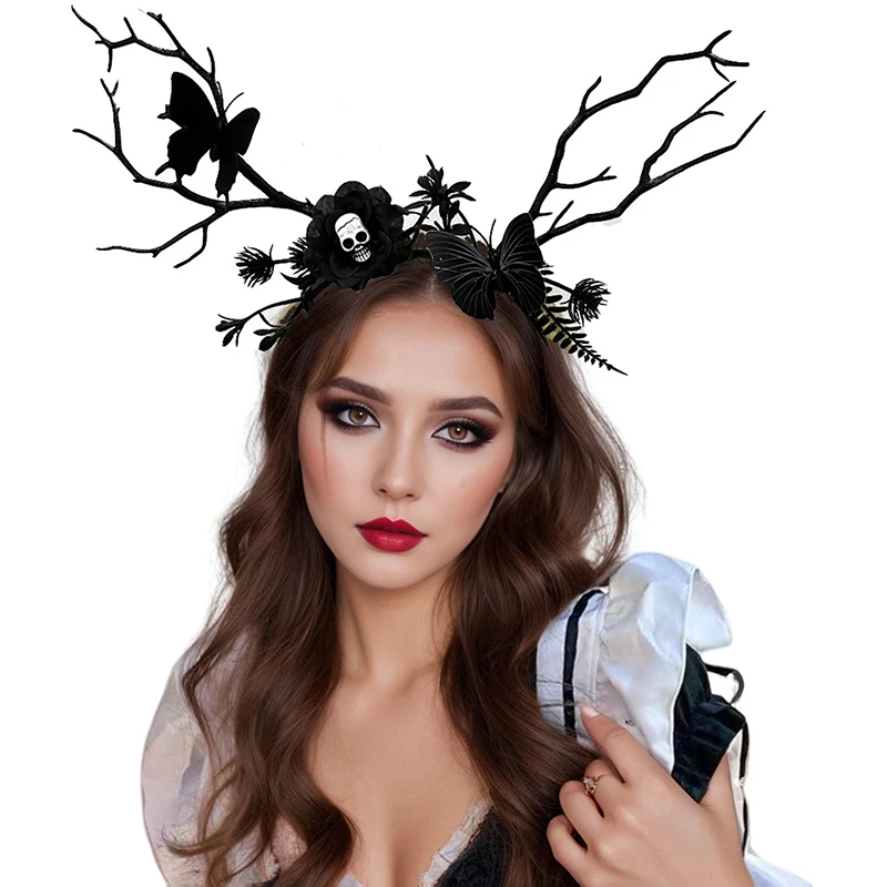 Diadema de Halloween estilo gótico rama flor mariposa Haidband accesorios para el cabello para mujeres niñas
