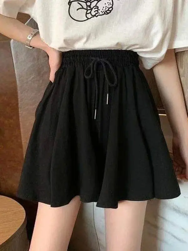 

High-Waisted Dstring A-Line orts Street Sle Asymmetrical Polyester Fiber No Brand Registered Trademark Summer Casual P...