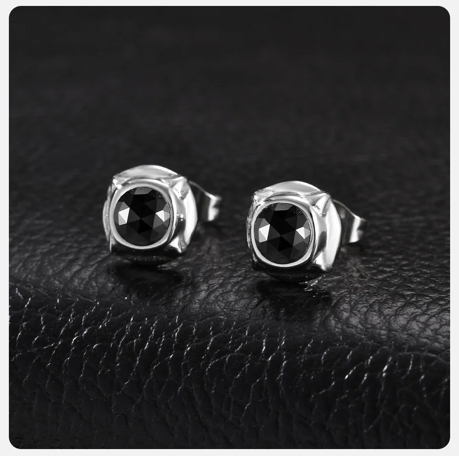 Vnox Ohrstecker für Männer, Edelstahl Vierpunkt-Stern Schwarz Rund CZ Punk Täglicher Piercing-Ohrring Schmuck Geschenk für Ihn – Detail 5