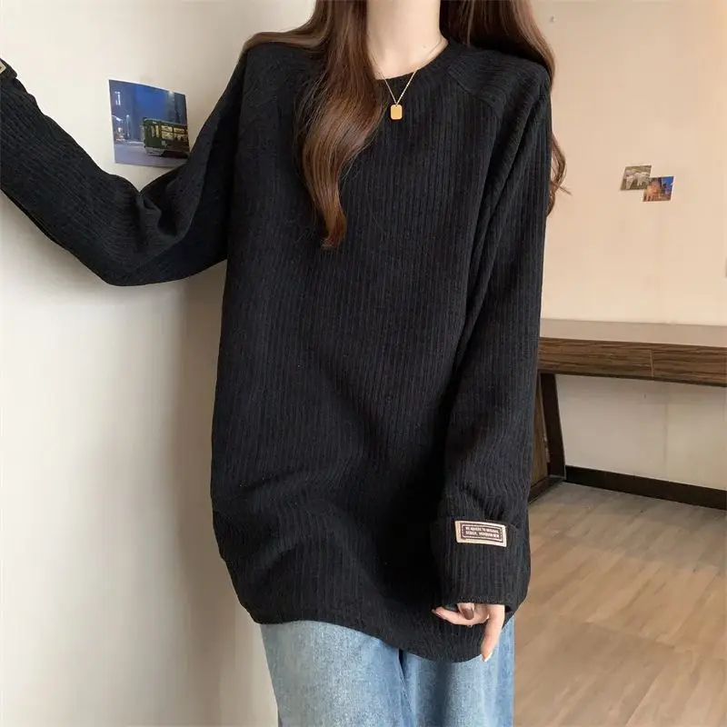 Women Clothing New Lazy Style Simplicity Plus Size Tops Long Sleeve Solid All-match Fashion T Shirts Casual Korean Spring Autumn