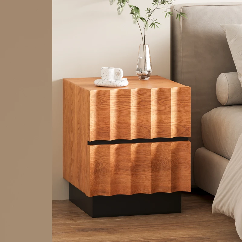 

Solid wood minimalist water ripple pattern bedside living room, bedroom, household bedside table, movable