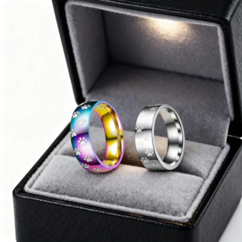

Colorful Rainbow Couple Rings Stainless Steel Dazzling Band Unisex Valentine's Day Gift Adjustable Size 6-13