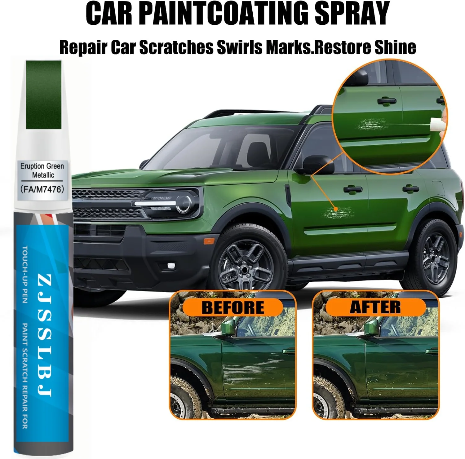 FA/M7476 Eruption Green Metallic Touch Up Paint for Ford, Car Paint Pen Scratch Repair Two-In-One Touch Up Paint, Premium Car Sc