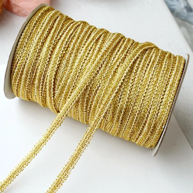 40 Meter 8mm Gold Lace Trims Knitted Ribbon Tapes Sewing Piping for Cosplay Clothes Handmade Accessories DIY Crafts Trimming