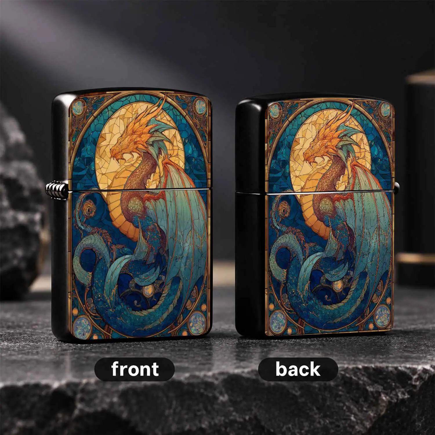 Mythical Stained Glass Dragon Pattern Lighter, Exquisite Art Nouveau Decor Design, Portable Daily Carry Essential, Ideal For Holiday Gifting Personal Collection, Fits All Scenarios Fantasy Themed Stylish Practical Accessory A Humorous And I
