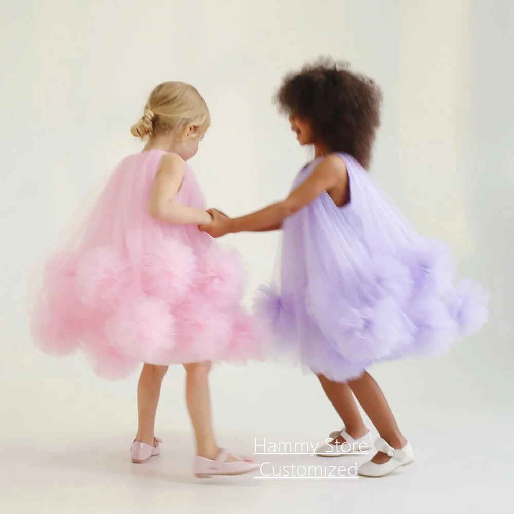 Baby Flower Girl Dress Customized Round Neck Sleeveless Flowers Cheap Cute First Communion Gown Birthday Party Dresses