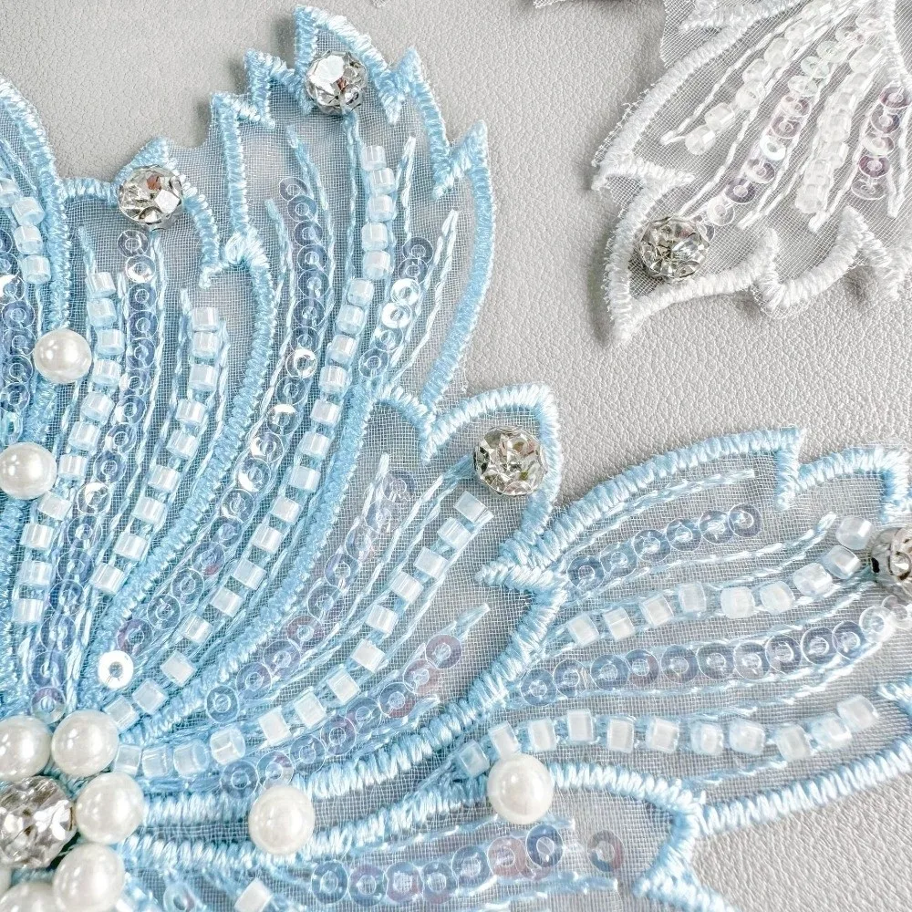 Colorful Beaded Flower Applique Heavy-duty Beaded Organza Clothing Fabric Patches Sewing Material Dress Decoration
