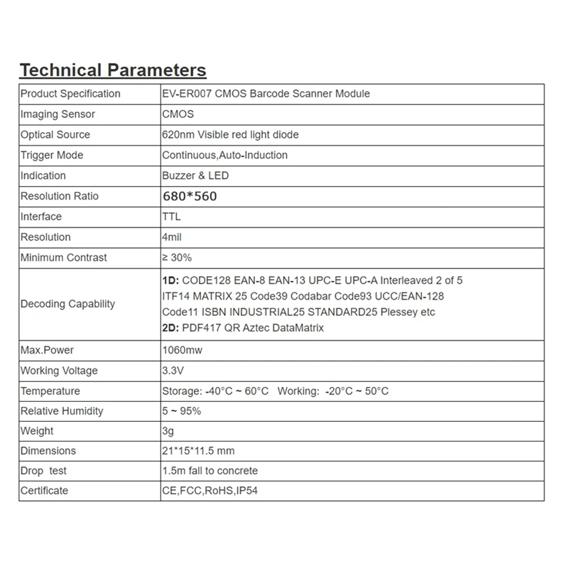 2D TTL Embedded Barcode Modul Mini Embedded Scanning Modul USB/RS232/TTL Günstiges Scanning Modul