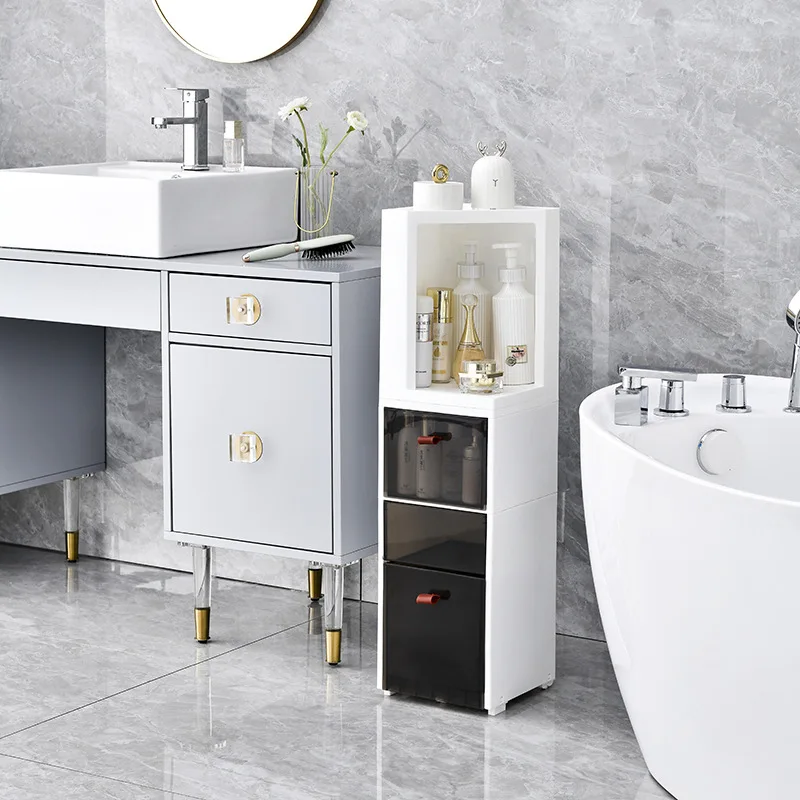 

Просторная узкая тележка для хранения в ванной комнате с выдвижными ящиками, органайзер на колесиках для туалетных принадлежностей, простой в сборке шкаф для душа и дома