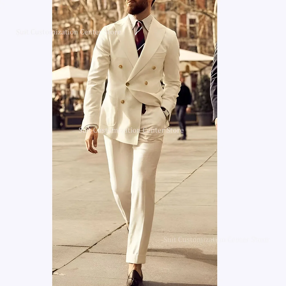 

Fashion Korean Style Suits For Men Chic Double Breasted Peak Lapel High Street Male Handsome Casual 2 Piece Jacket Pants