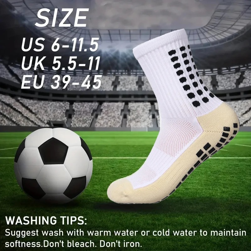 3 Pairs Men Anti Slip Football Socks Rubber Pads Thickened Towel Anti-skid Sports Socks Basketball Hockey Soccer Grip Socks