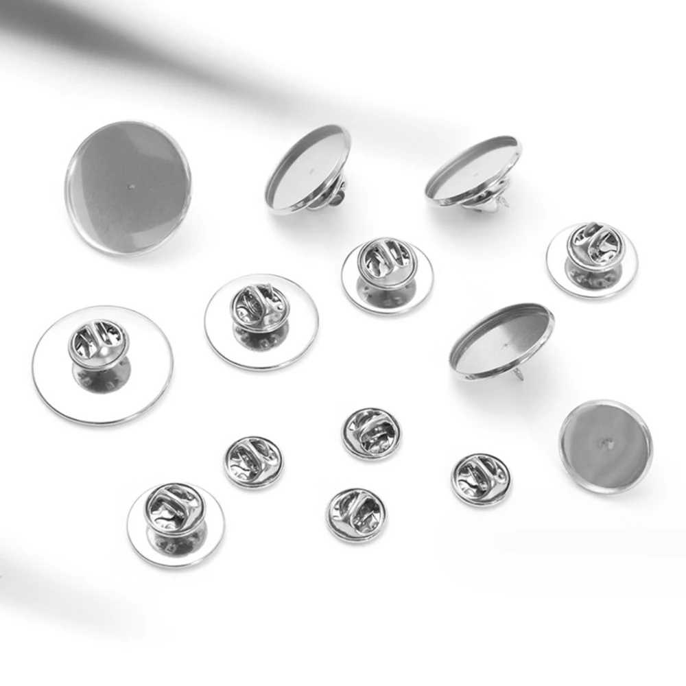 10Pcs Stainless Steel Lapel Pin Backs with Blank Cabochon Bases Settings Butterfly Clutch Tie Tacks Jewelry Making Findings