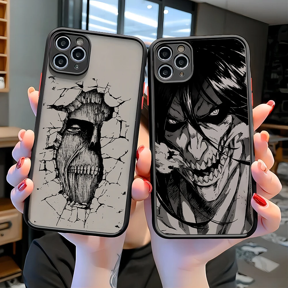 Hot Anime Attack On Titan Cassa Del Telefono Per iPhone 15 14 13 12 11 Pro Max X XR XSMax 7 8 Plus Opaco di lusso Trasparente Della Copertura