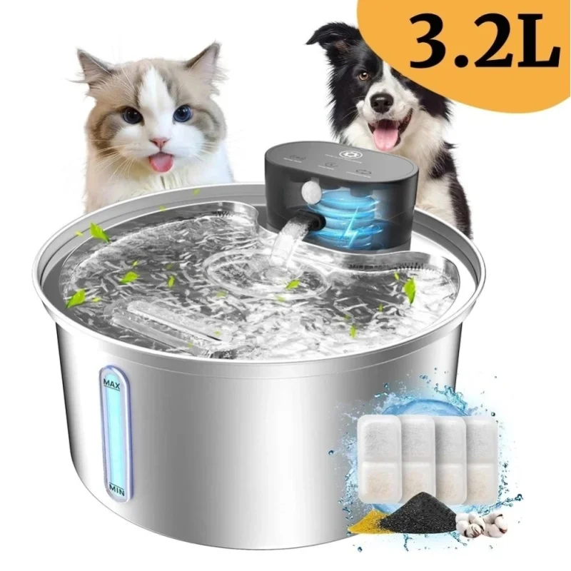 Automatyczna fontanna do wody dla zwierząt o pojemności 3,2 l, cicha pompa, miska z filtrem do podawania wody, łatwa w czyszczeniu, do użytku wewnątrz pomieszczeń, zapewnia ciągły dostęp do świeżej — 2