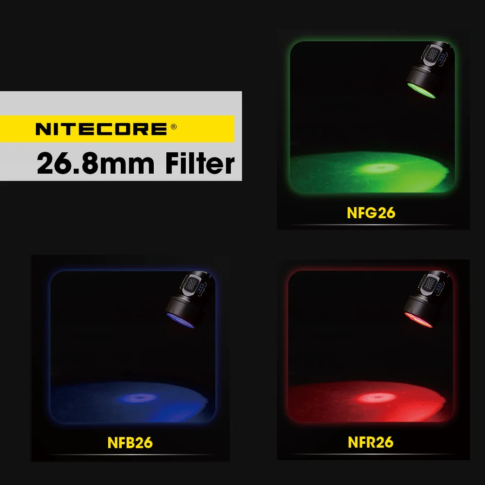 

2026 Nitecore NFR26 NFG26 NFB26 26.8mm Red Green Blue Diffuser Len Adapter MT2C Pro/ MH12 Pro Protable Flashlight Accessories