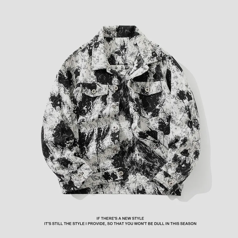 Spring Autumn Men Embroidered Turn-down Collar Long Sleeve Multi Pockets Casual Simple Daily Denim Jackets Male Coats Clothes