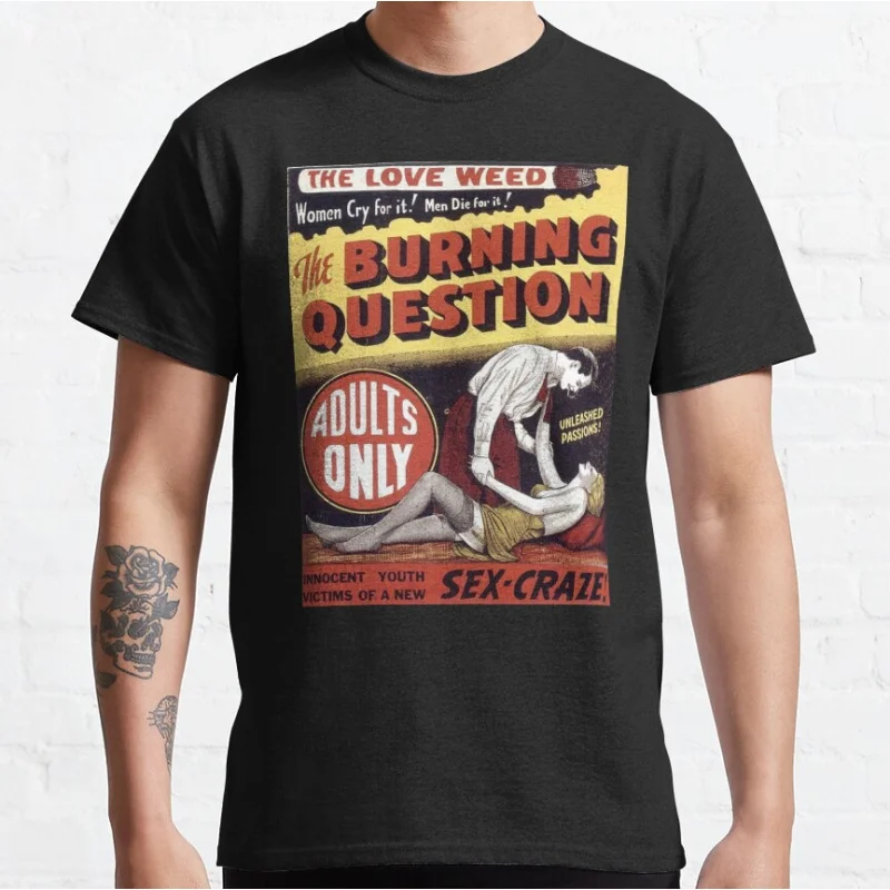 The Burning Question 80s vintage movie Pulp fiction Short-sleeve crewneck T-shirt for men large size Adult Tops S-6xl