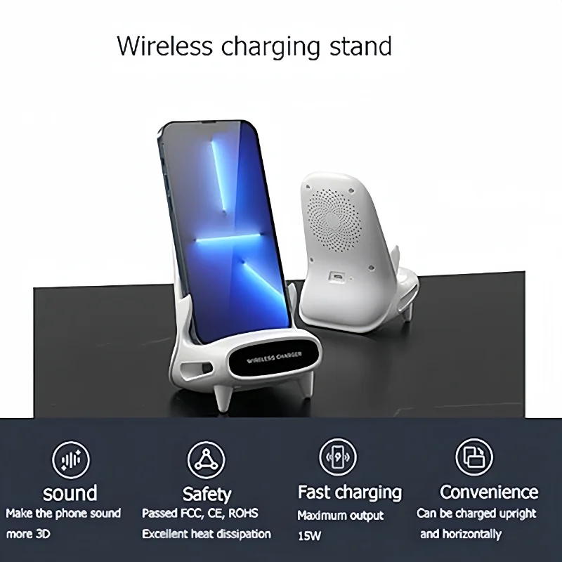 Mini Chair Wireless Fast Charger Multifunctional Phone Holder 15W Wireless Fast Charging StationHolder Stand Desktop Decoration