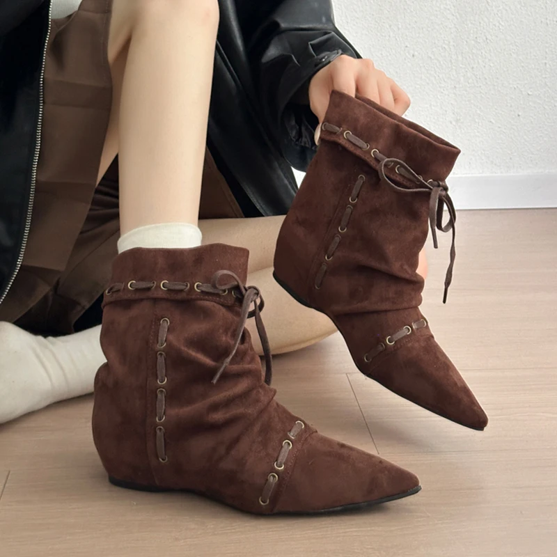 

Дизайнерские женские ботинки Туфли на плоской подошве с острым носком Зимние новые короткие ботинки «Челси» 2025 Прогулочная замшевая теплая обувь Sport Mujer Snow Botas