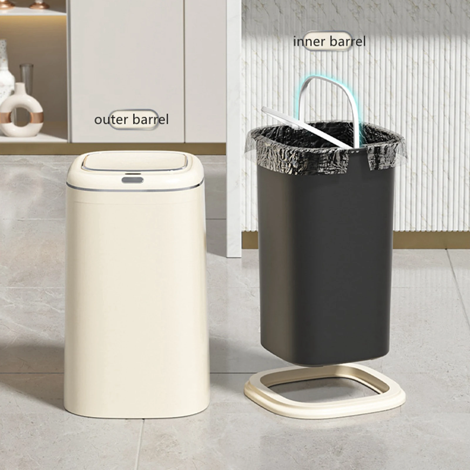 Smart Trash Can Touchless Motion Sensor Trash Can with Automatic Lid Kitchen Garbage Bin Waterproof for Office Bathroom Bedroom