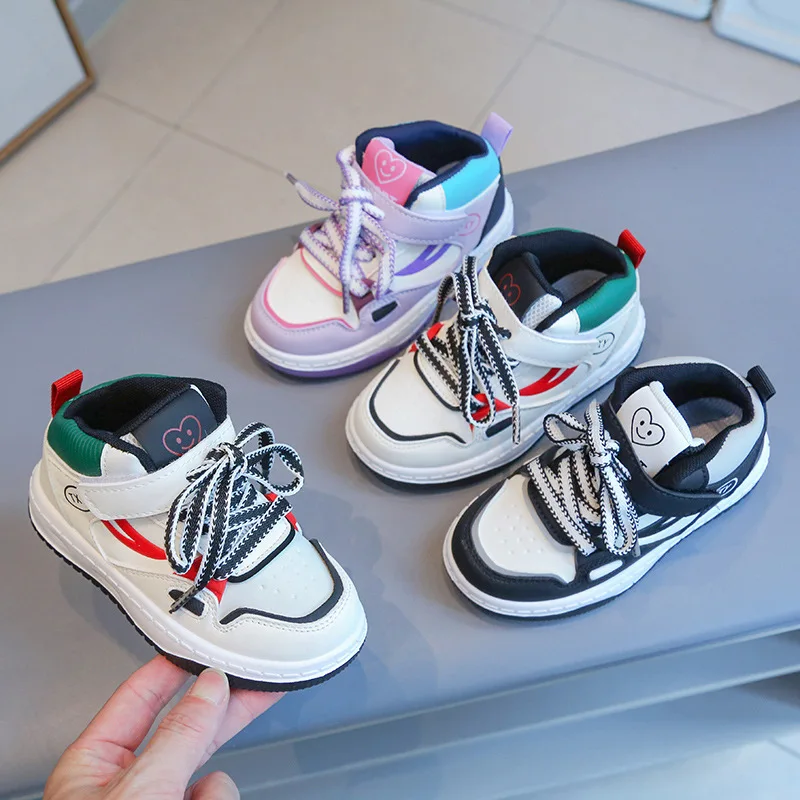 Children's Sneakers 2024 Spring and Autumn New Boys' Casual Sneakers High-Top Girls' White Shoes Soft-Soled Baby Shoes