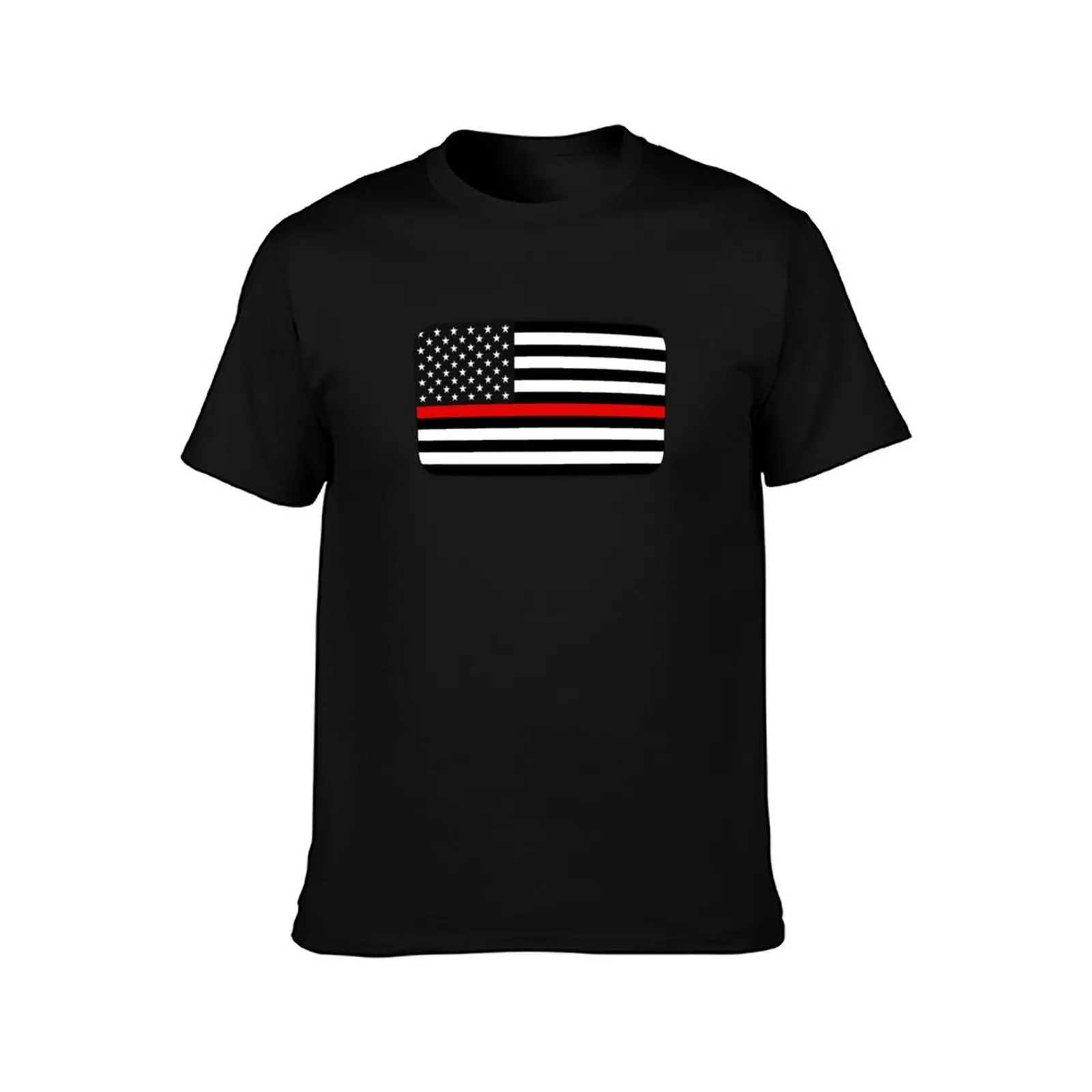 Thin Red Line American Flag T-Shirt Vintage Print Crew Neck Tee T-Shirt