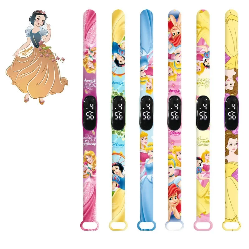 Disney Princesa Crianças Relógio Digital Desenhos Animados Action Figure Branca De Neve LED Toque Impermeável Eletrônico Crianças Assista Presente