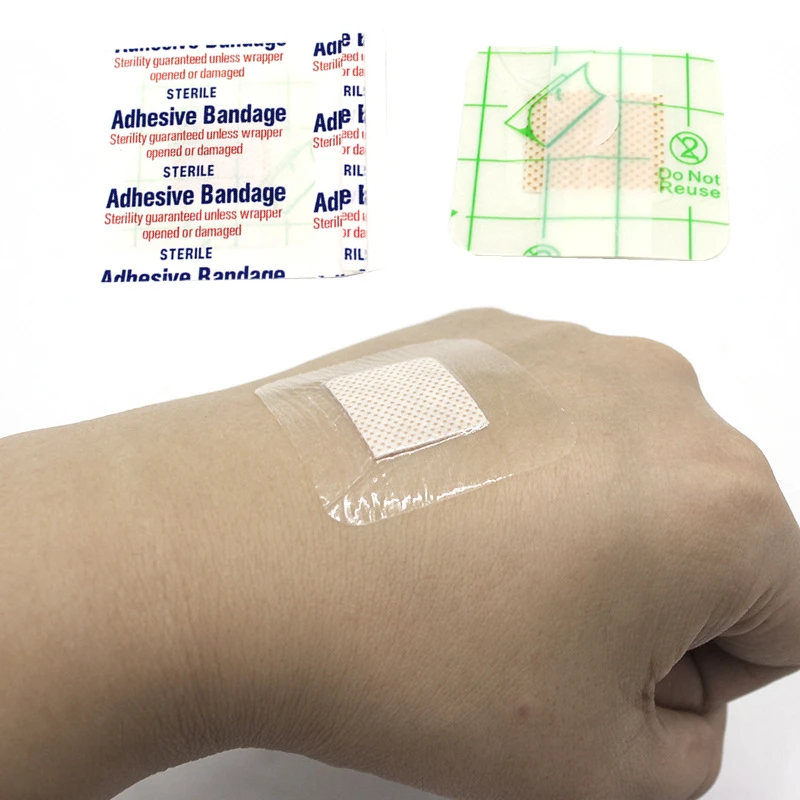 100 Sheets/Set First Aid Patches Square Shape Band Aid Breathable Adhesive Bandages Heel Tape Stickers Wound Dressing Plasters