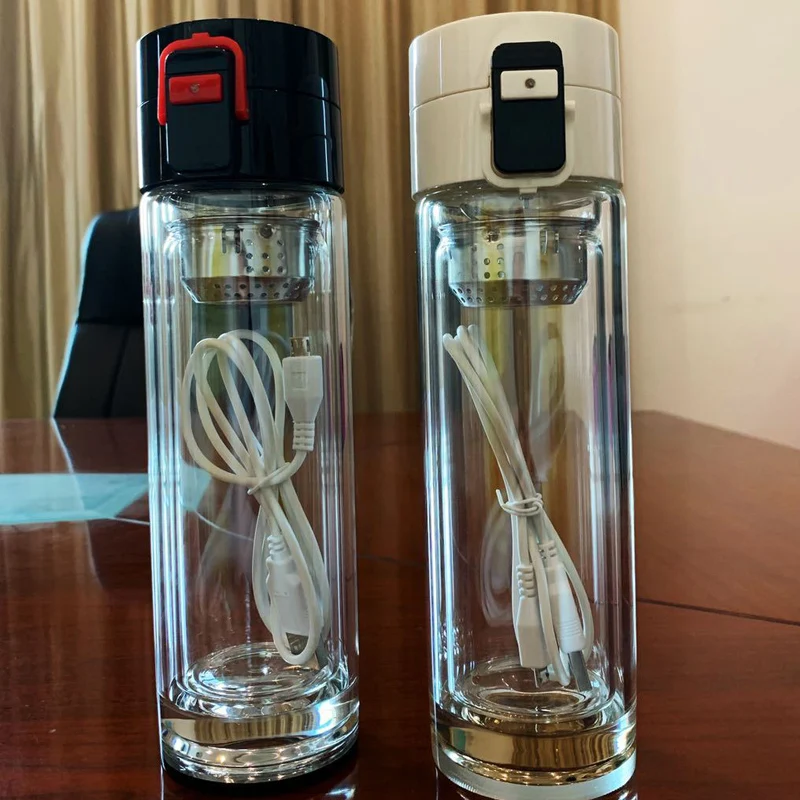 

Wholesale 2pcs transparent thermo bottle led smart high borosilicate double wall glass water bottle