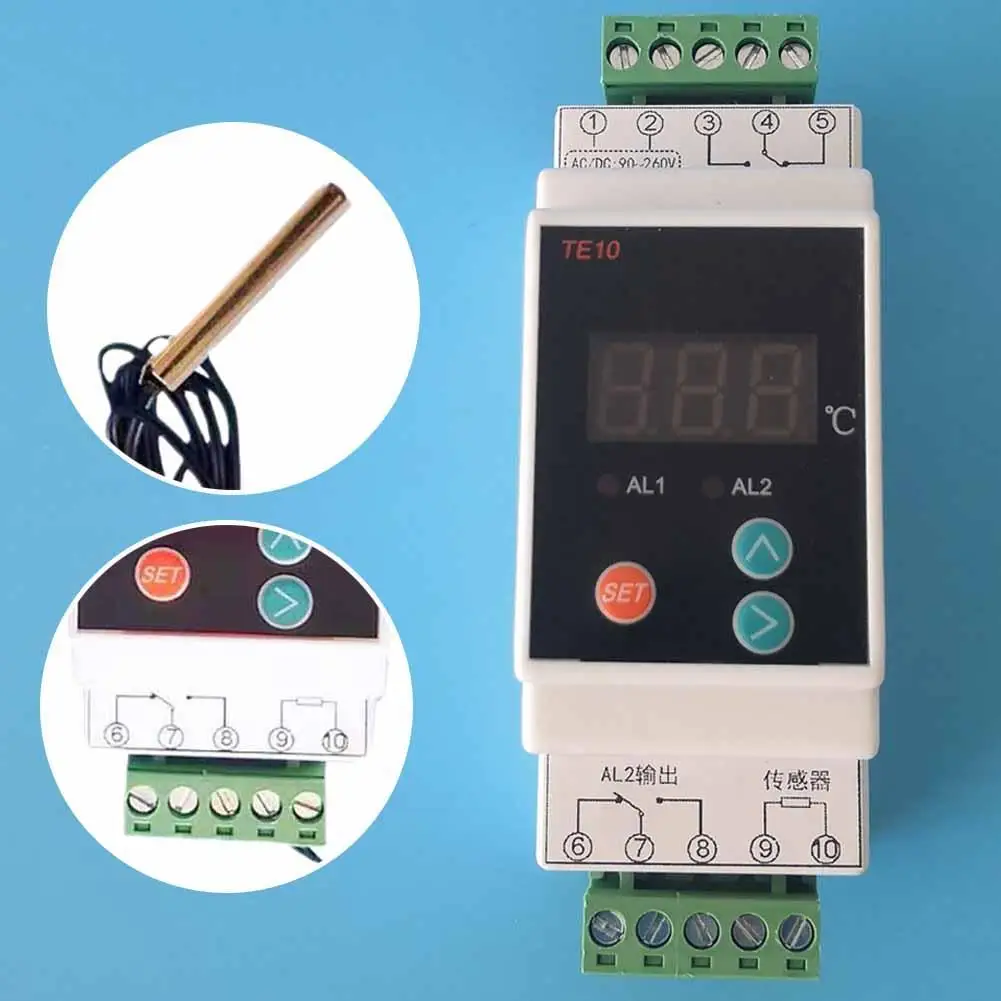 AC90~260V -40~110℃ Din Rail Thermostat with Sensor 2 Way Relay Anti-Interference Digital Thermostat for Brewing Greenhouse