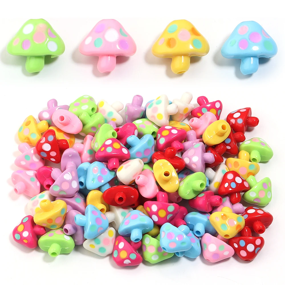 

10pcs/lot Colorful Oil Dripping Mushroom Acrylic Beads Polka Dots Loose Beads For Jewelry Making DIY Necklace Bracelet Accessory