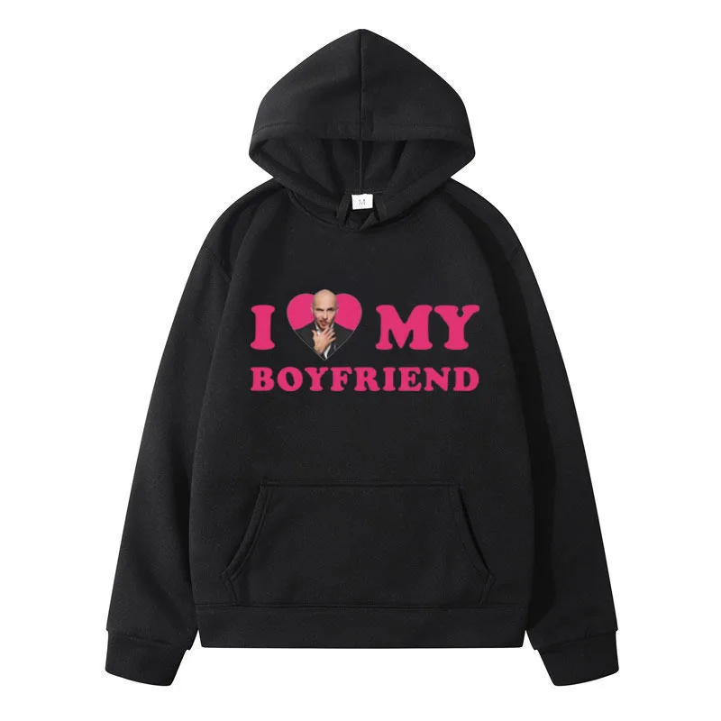 Funny I Love My Boyfriend Pitbull Mr Worldwide Pink Hoodies Men's Women's Clothing Winter Vintage Harajuku Pullover Sweatshirts