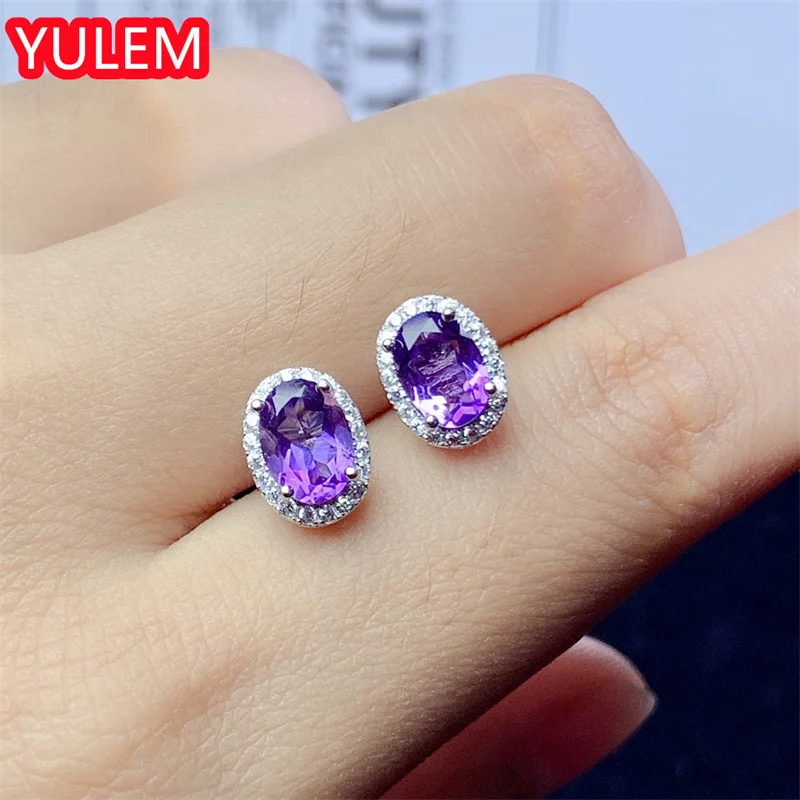 

Серьги из 100% натурального аметиста 4x6 мм для свадьбы, серебряные серьги 925 пробы с рубинами