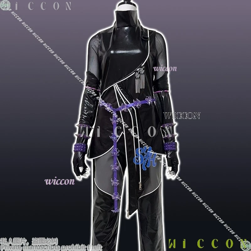 

Хэллоуин Mira Huntrix новый костюм аниме Kpop демон косплей черный фиолетовый костюм из искусственной кожи для взрослых карнавальная одежда для вечеринок