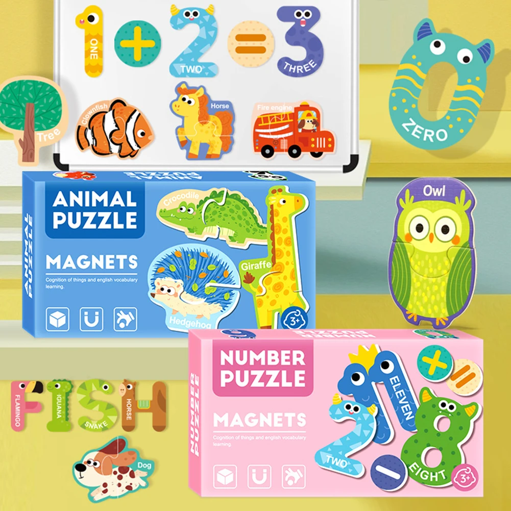 

Magnetic Cognitive Matching Puzzle Letters Numbers Animal Vehicle Refrigerator Sticker Educational Toys For Children Kids