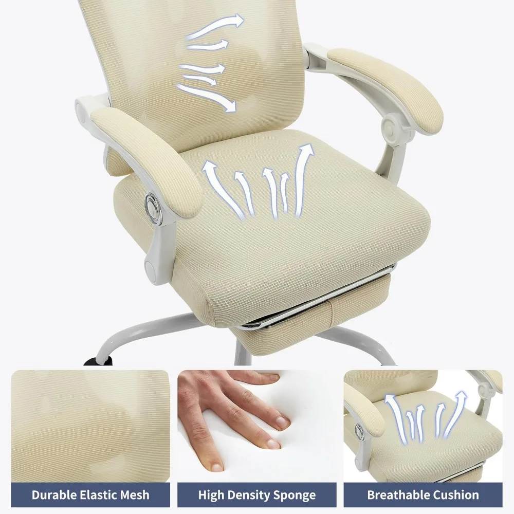Ergonomic Office Chair - Home Desk Chair with Footrest, High-Back Mesh Computer Chair with Headrest Adjustable Lumbar Support, R