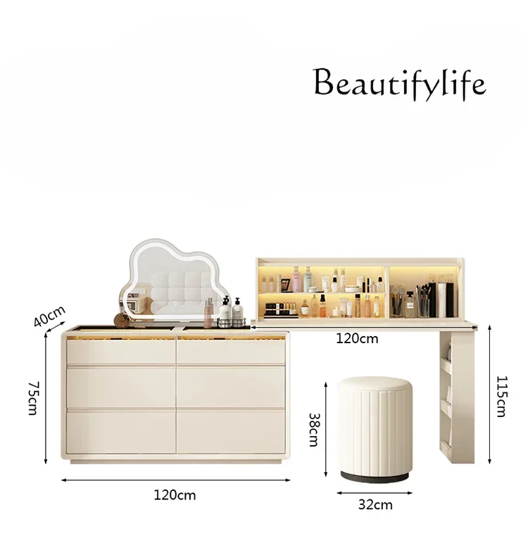 

Cream Style Makeup Table Storage Cabinet Tailstock Chest of Drawers Integrated Corner Retractable