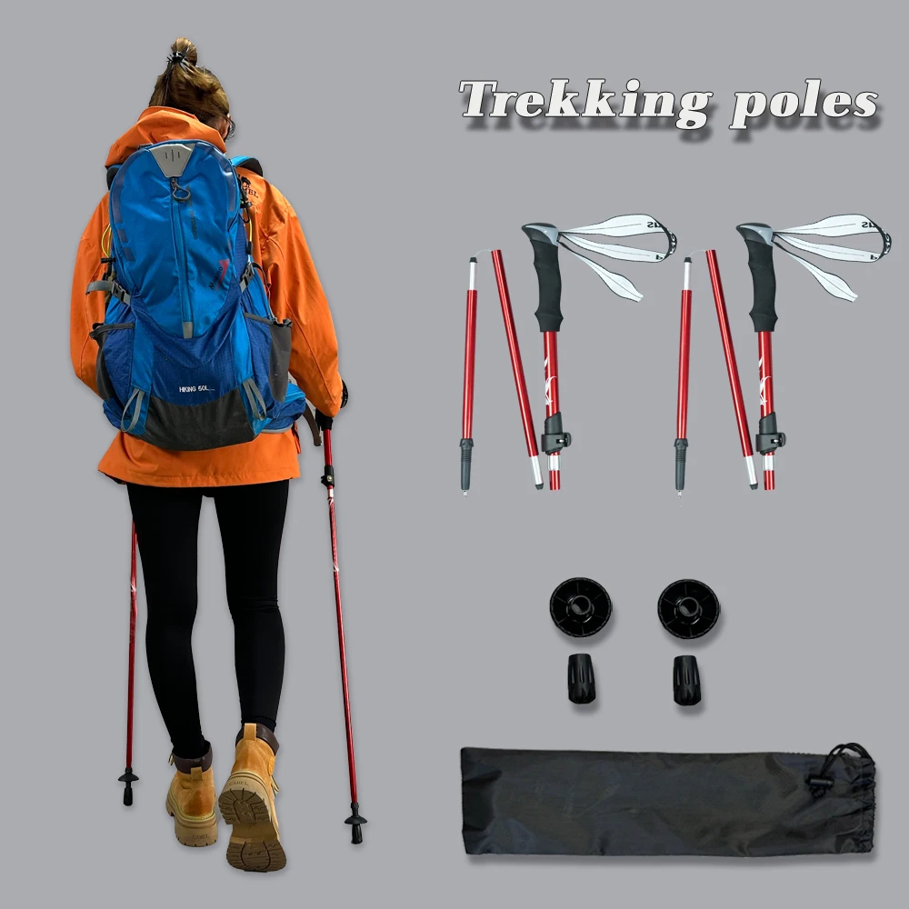 

Hiking poles trekking poles collapsible walking stick 2pc ultralight folding hiking sticks for seniors, women, and men
